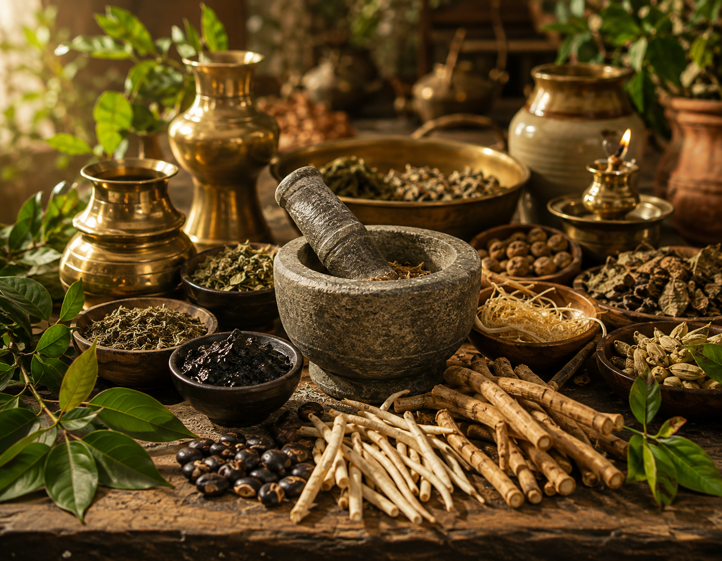 Traditional Ayurvedic herbs and ingredients