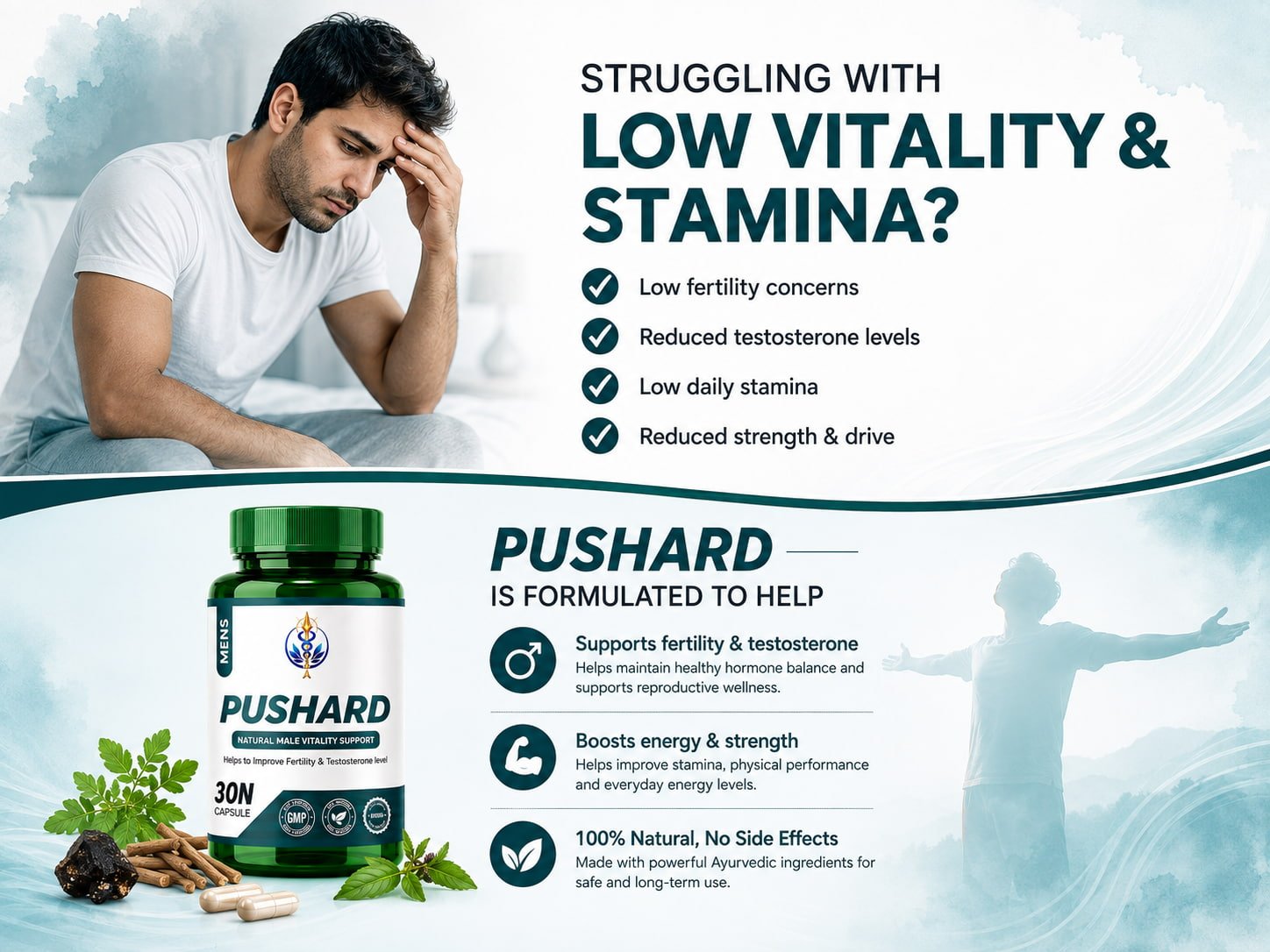 Pushard Ayurvedic Supplement for Men – Natural Male Vitality, Fertility & Testosterone Support 5 Struggling with low vitality and stamina? Pushard is formulated to help