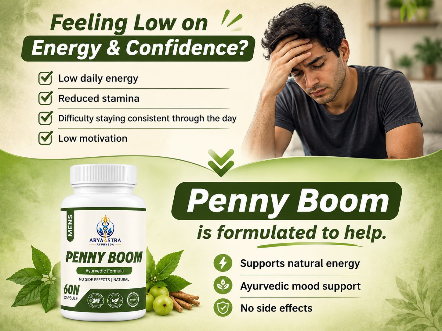 Penny Boom Ayurvedic Men's Health Supplement – Energy, Stamina & Vitality | 60 Capsules 5 Feeling low on energy and confidence? Penny Boom is formulated to help