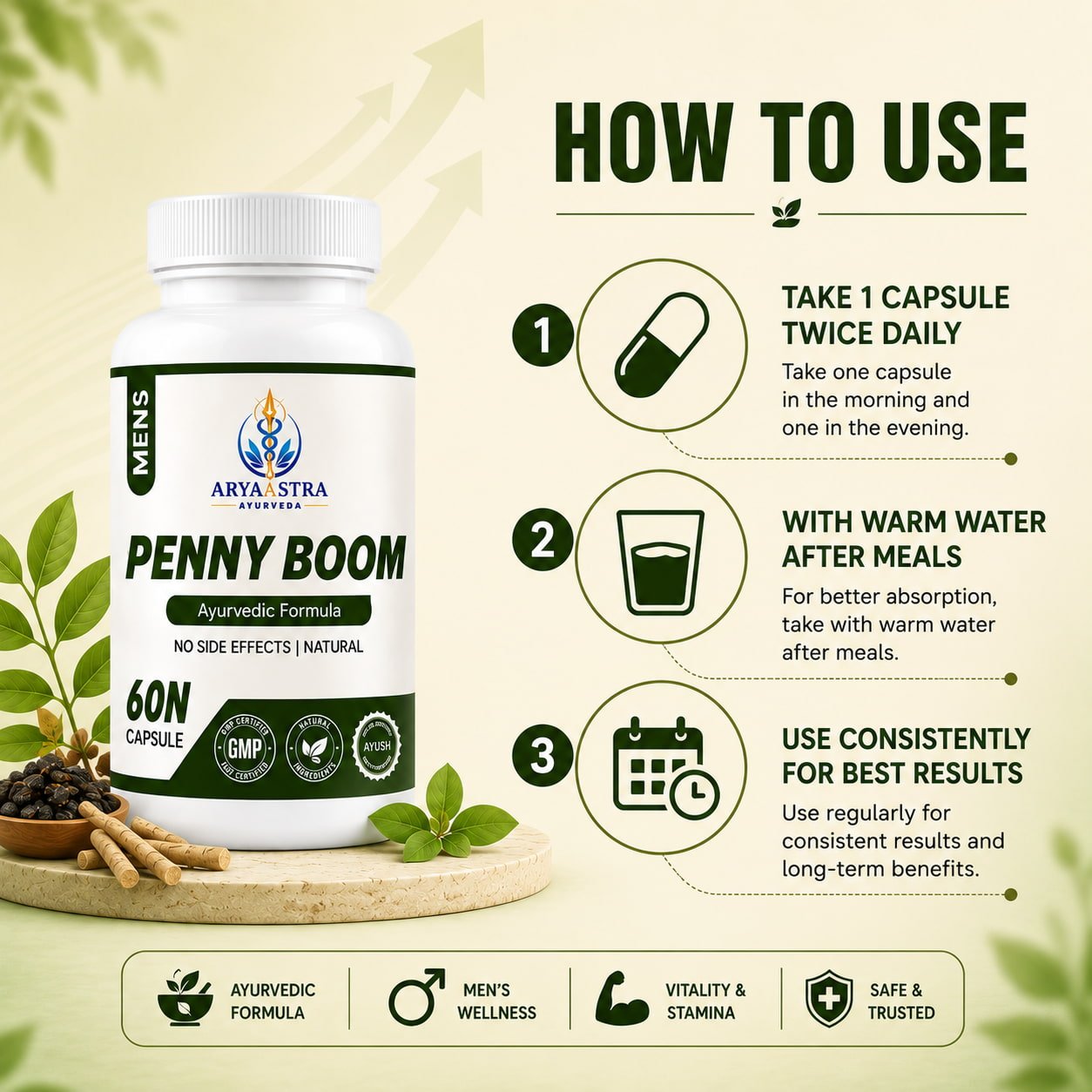 Penny Boom Ayurvedic Men's Health Supplement – Energy, Stamina & Vitality | 60 Capsules 4 Penny Boom Ayurvedic Men's Health Supplement – Energy, Stamina & Vitality | 60 Capsules - Image 4
