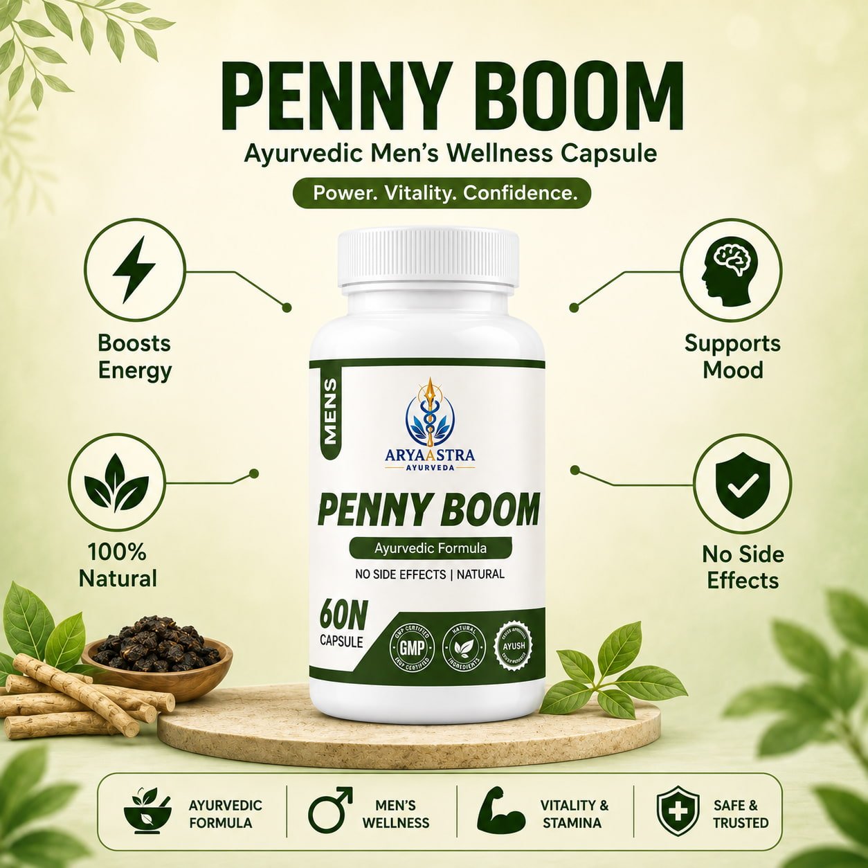Penny Boom Ayurvedic Men's Health Supplement – Energy, Stamina & Vitality | 60 Capsules 2 Penny Boom Ayurvedic Men's Health Supplement – Energy, Stamina & Vitality | 60 Capsules - Image 2