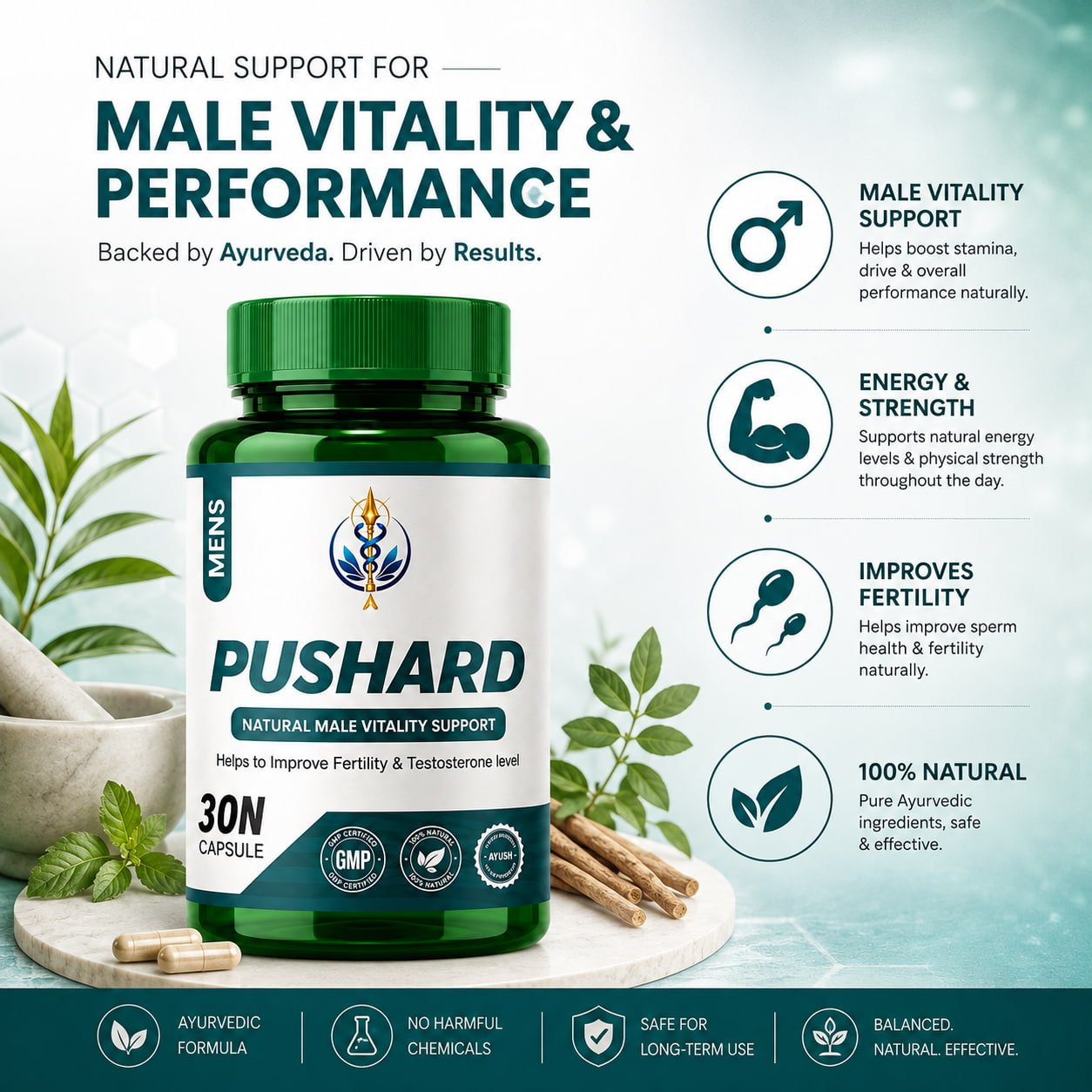Pushard Ayurvedic Supplement for Men – Natural Male Vitality, Fertility & Testosterone Support 2 Pushard Ayurvedic Supplement for Men – Natural Male Vitality, Fertility & Testosterone Support - Image 2
