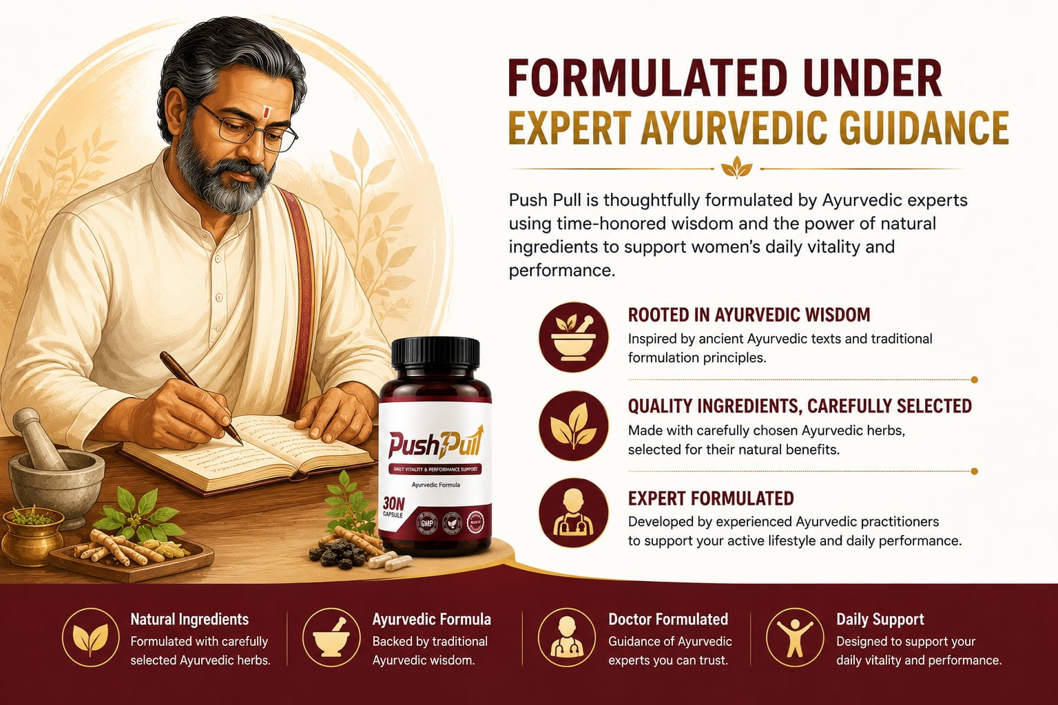PushPull Ayurvedic Supplement for Women – Daily Vitality & Performance Support 8 Push Pull formulated under expert Ayurvedic guidance