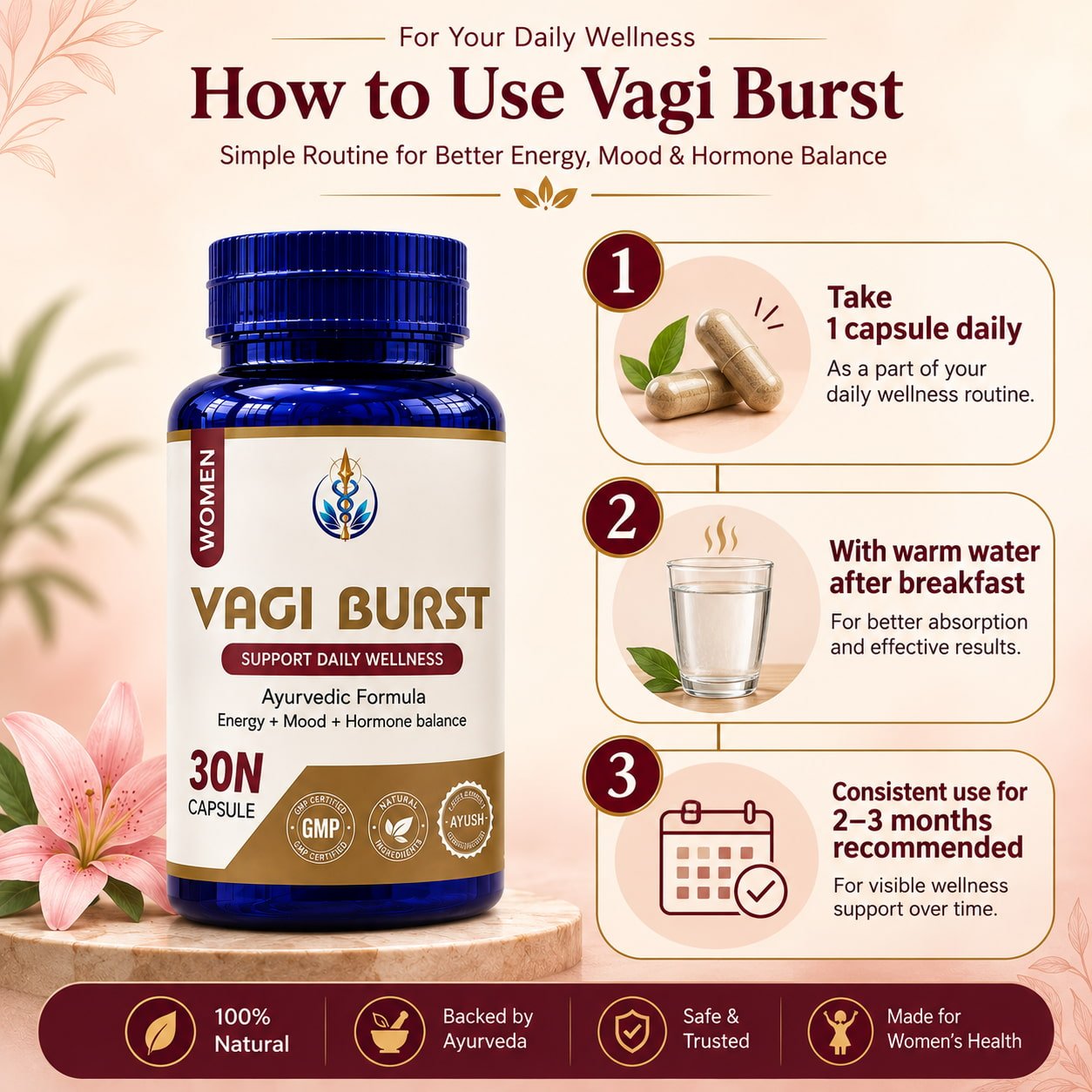 Vagi Burst Ayurvedic Supplement for Women – Energy, Mood & Hormone Balance Support 4 Vagi Burst Ayurvedic Supplement for Women – Energy, Mood & Hormone Balance Support - Image 4